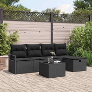 Conjunto de Sofá de Jardim 6 pcs Preto Rattan Sintético