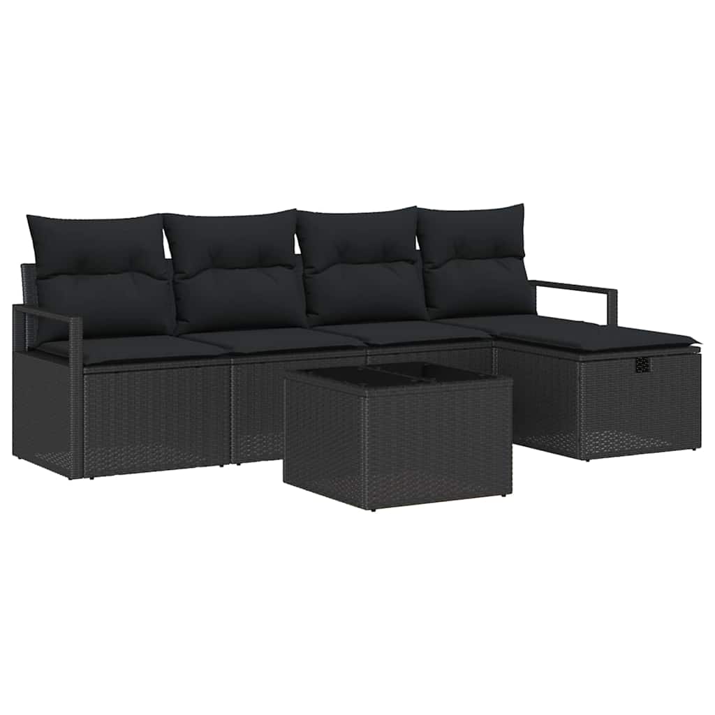 Conjunto de Sofá de Jardim 6 pcs Preto Rattan Sintético