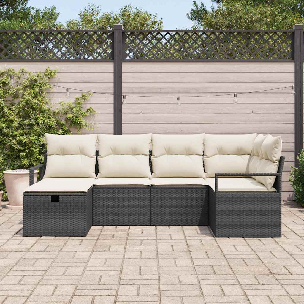 Conjunto de Sofá de Jardim com almofada 6 pcs Preto vime PE