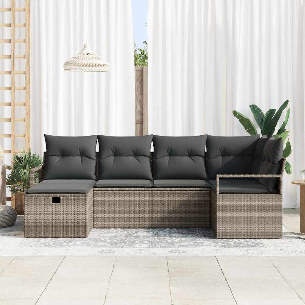 Conjunto de Sofá de Jardim 6 pcs Cinzeto Rattan Sintético