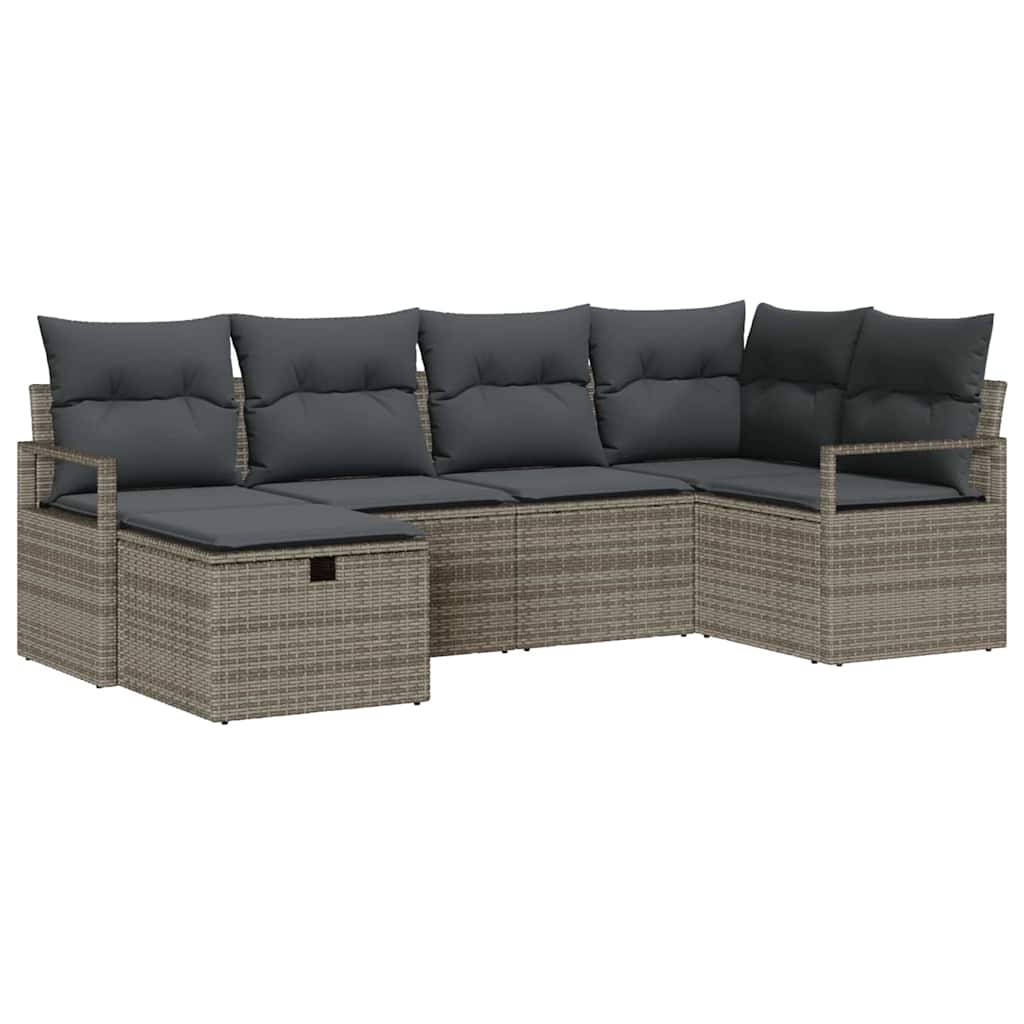 Conjunto de Sofá de Jardim 6 pcs Cinzeto Rattan Sintético
