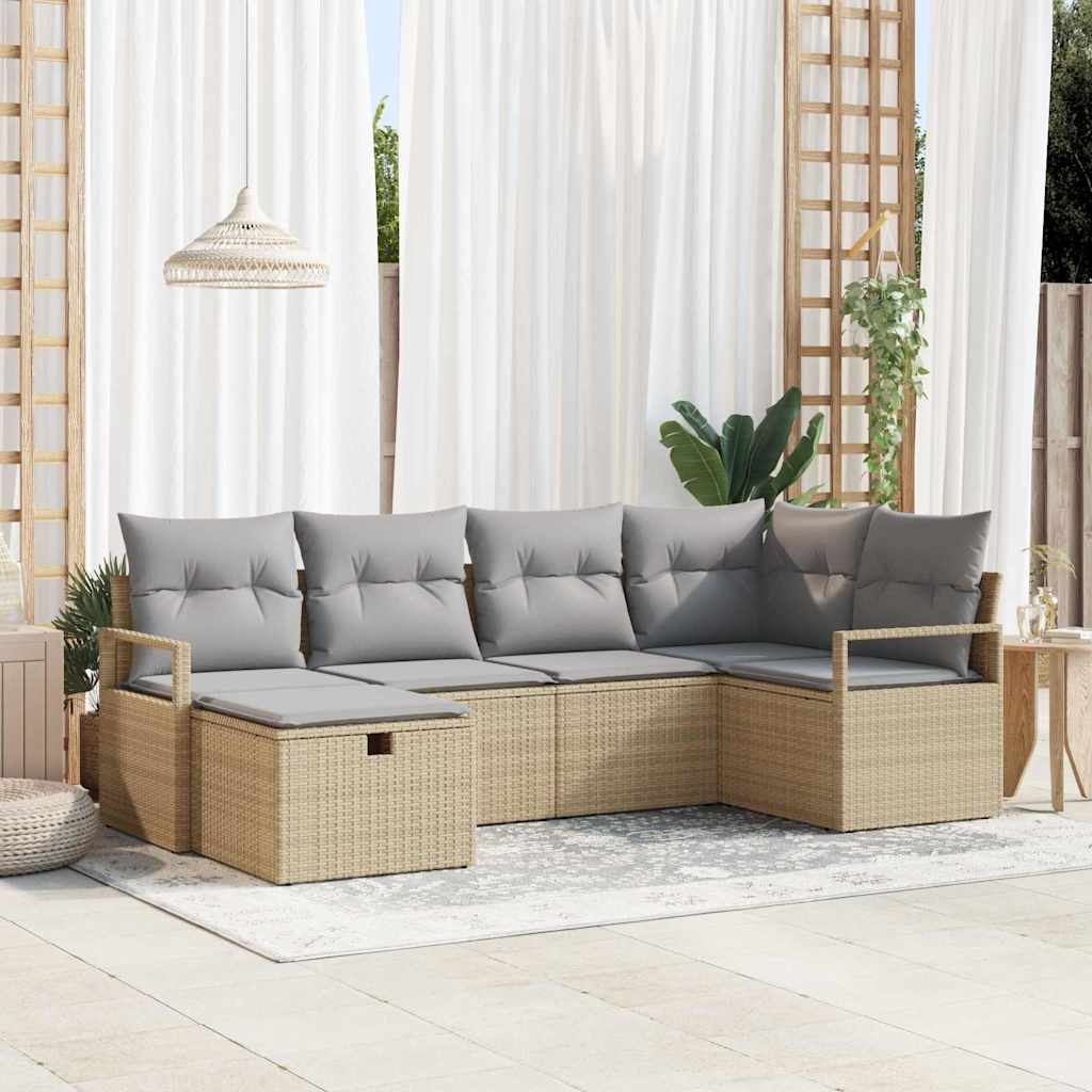 Conjunto de Sofá de Jardim com almofada 6 pcs Bege vime PE