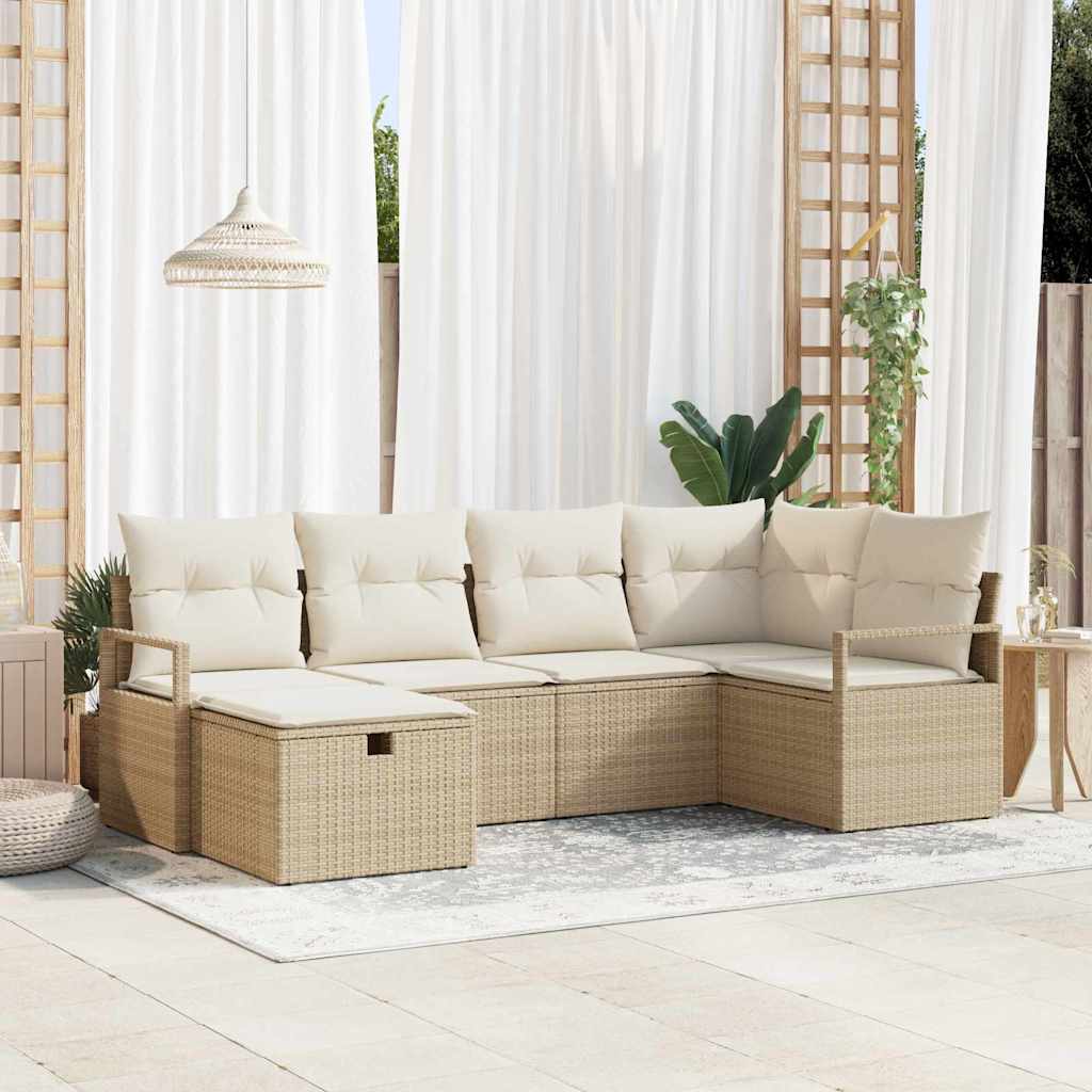 Conjunto de Sofá de Jardim 6 pcs Bege Rattan Sintético
