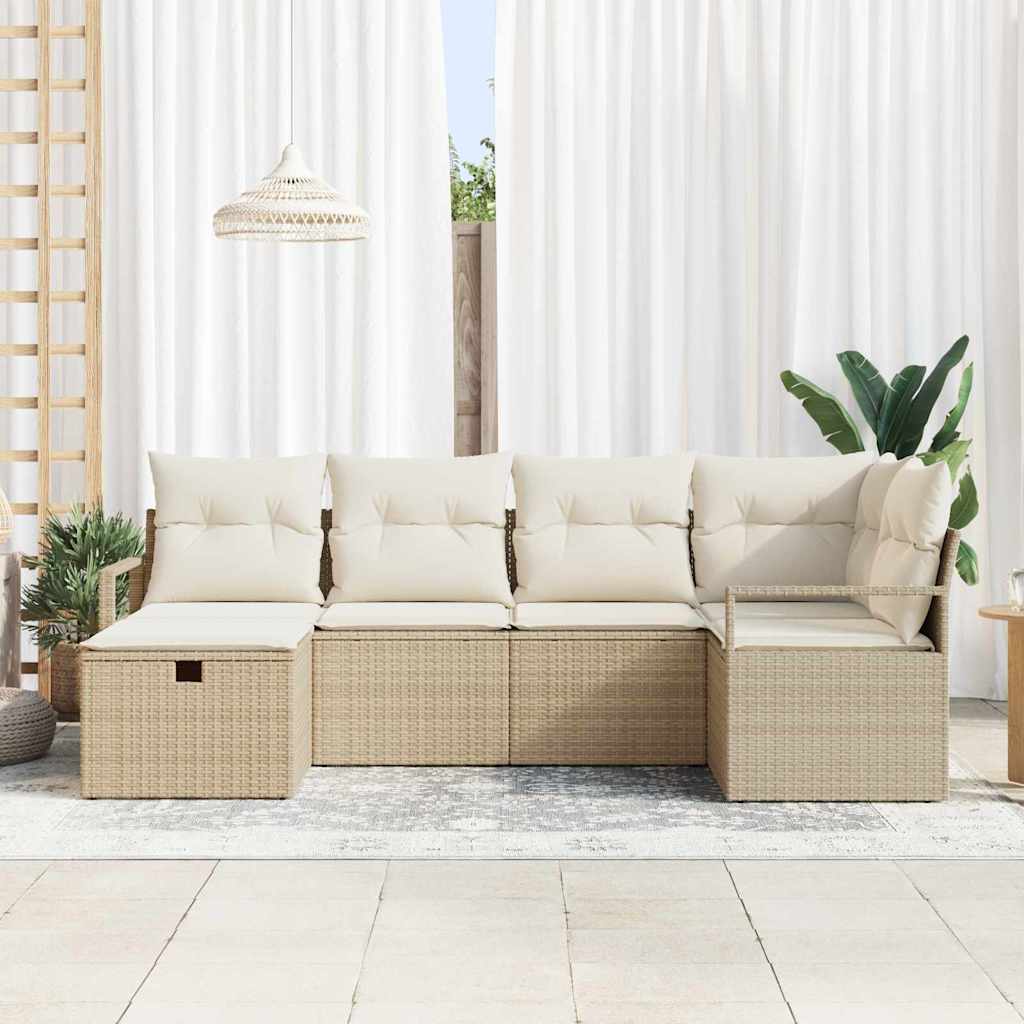 Conjunto de Sofá de Jardim 6 pcs Bege Rattan Sintético