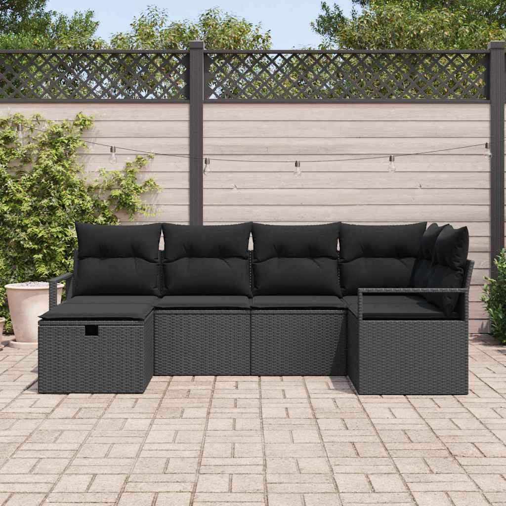 Conjunto de Sofá de Jardim com almofada 6 pcs Preto vime PE