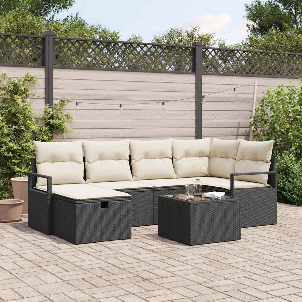 Conjunto de Sofá de Jardim 7 pcs Preto Rattan Sintético