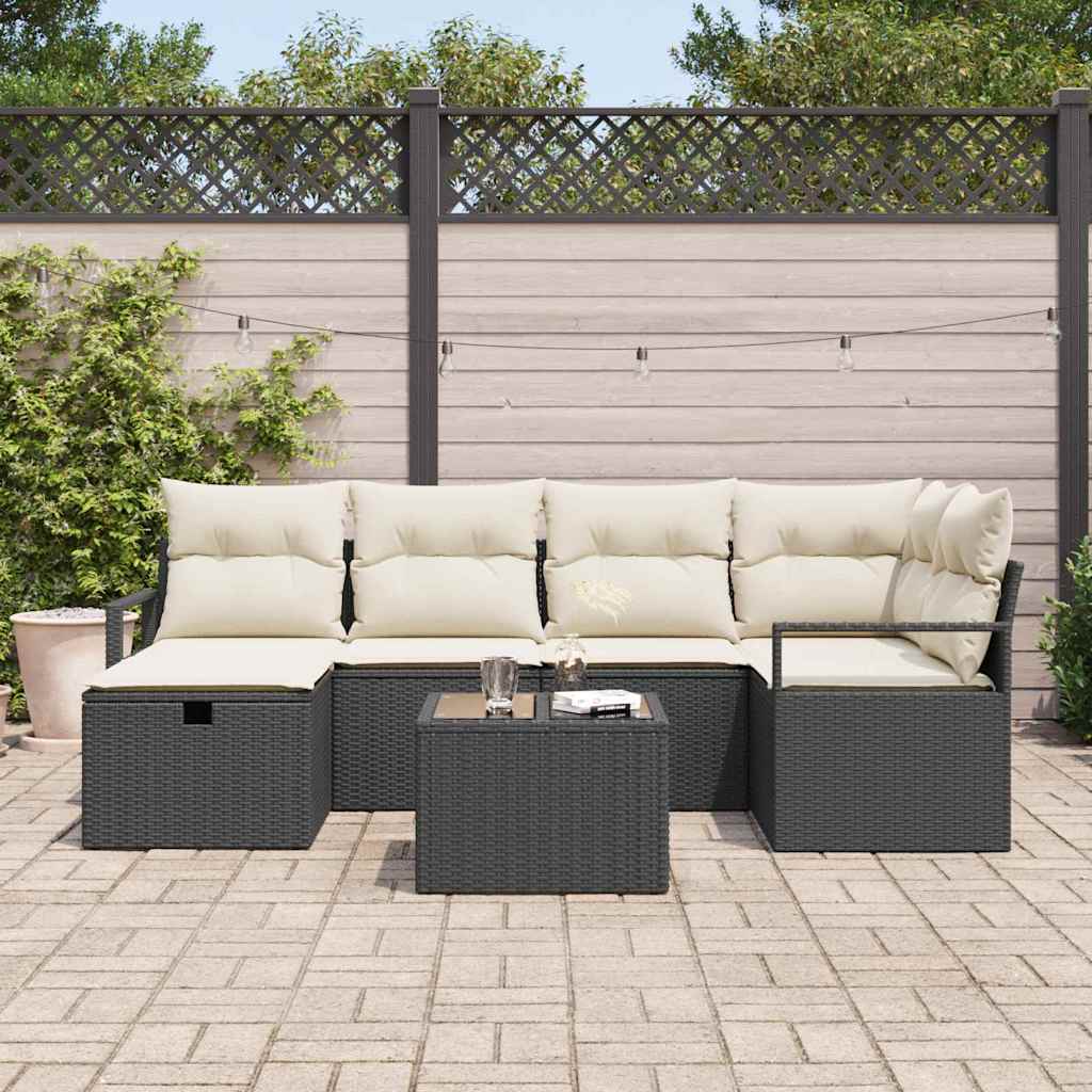 Conjunto de Sofá de Jardim 7 pcs Preto Rattan Sintético