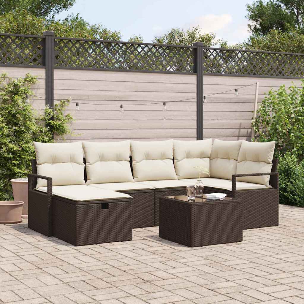 Conjunto de Sofá de Jardim 7 pcs Castanho Rattan Sintético