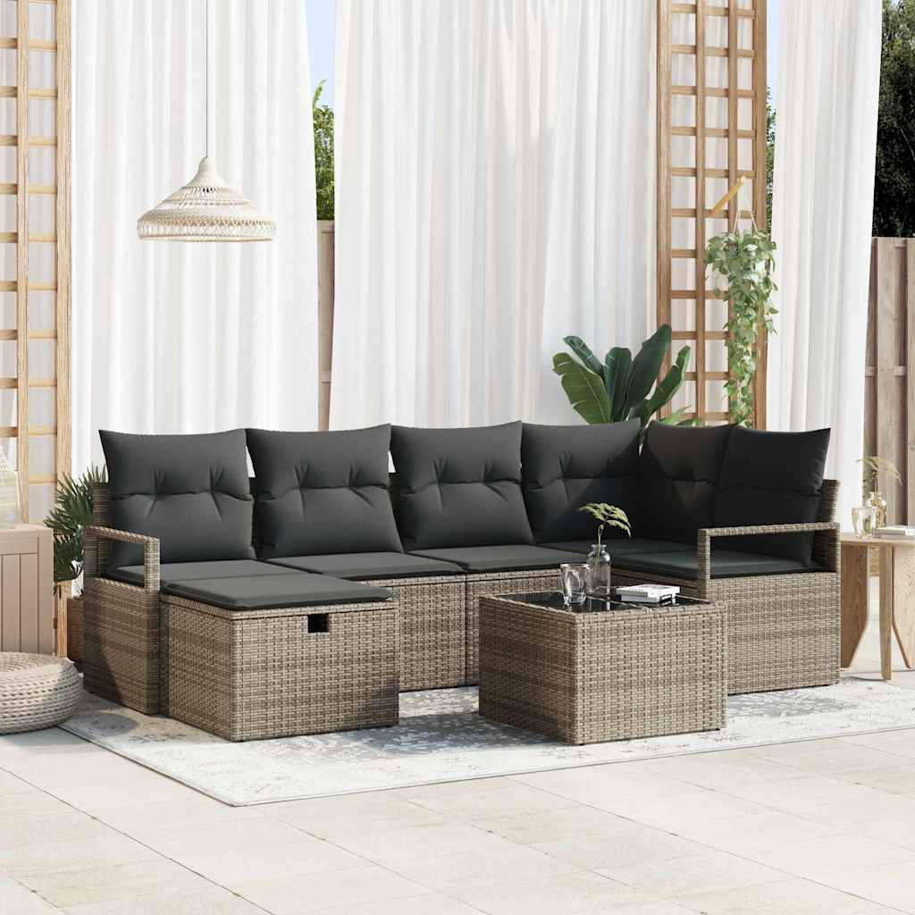 Conjunto de Sofá de Jardim 7 pcs Cinzeto Rattan Sintético