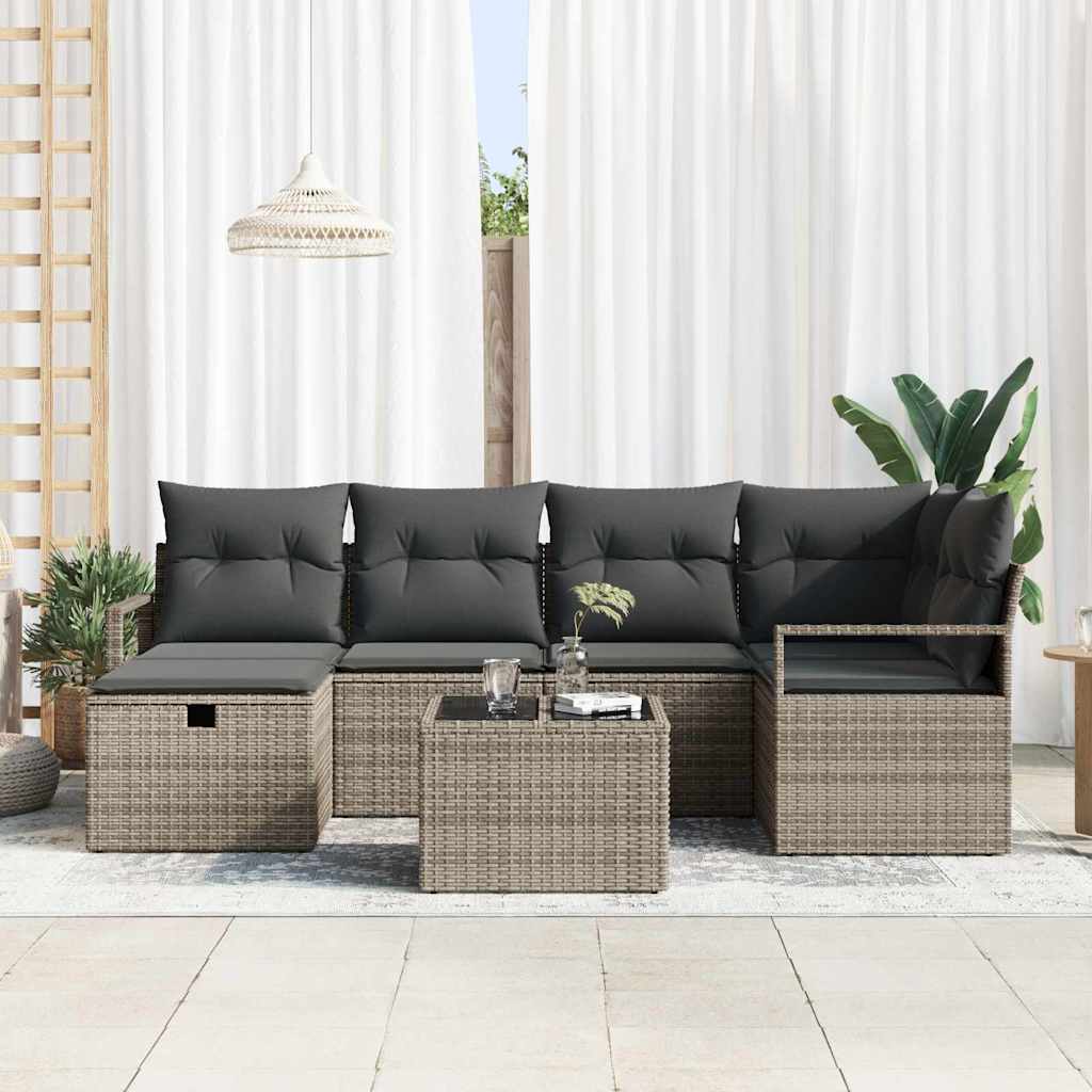 Conjunto de Sofá de Jardim 7 pcs Cinzeto Rattan Sintético