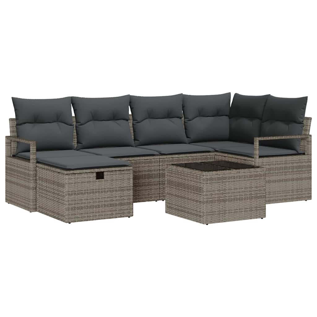 Conjunto de Sofá de Jardim 7 pcs Cinzeto Rattan Sintético