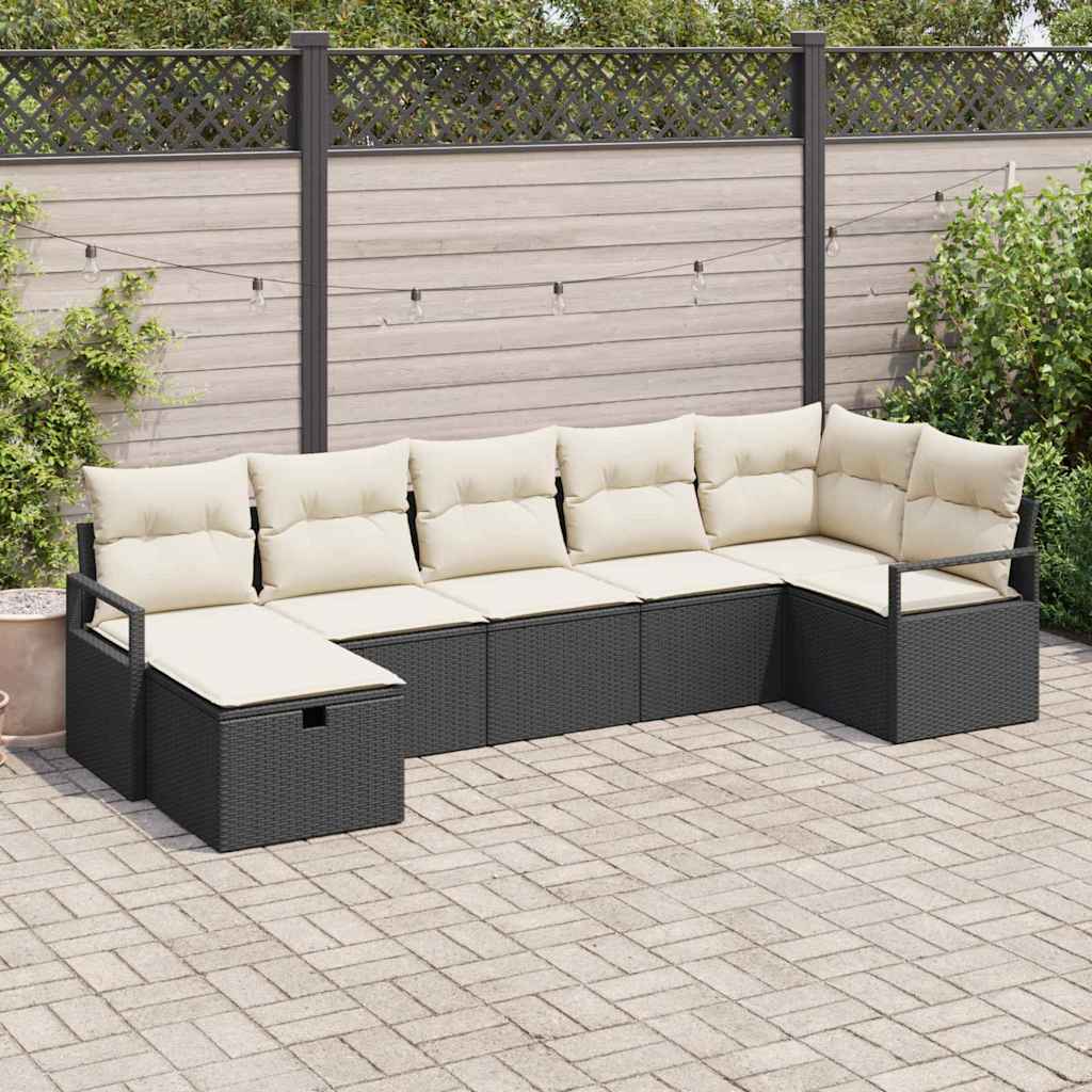 Conjunto de Sofá de Jardim 7 pcs Preto Rattan Sintético