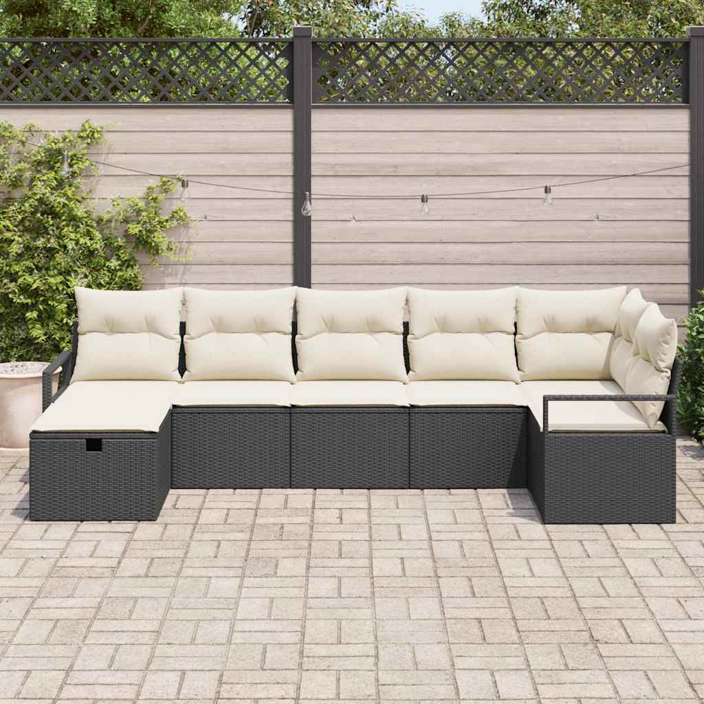 Conjunto de Sofá de Jardim 7 pcs Preto Rattan Sintético