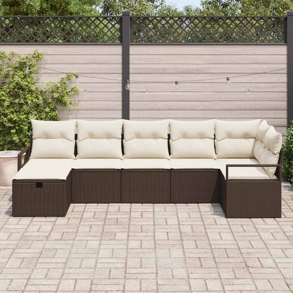 Conjunto de Sofá de Jardim 7 pcs Castanho Rattan Sintético
