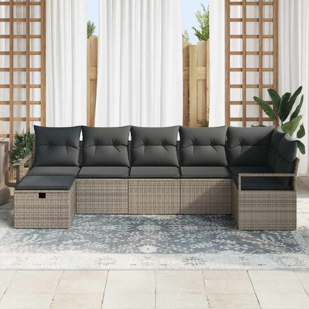 Conjunto de Sofá de Jardim 7 pcs Cinzeto Rattan Sintético