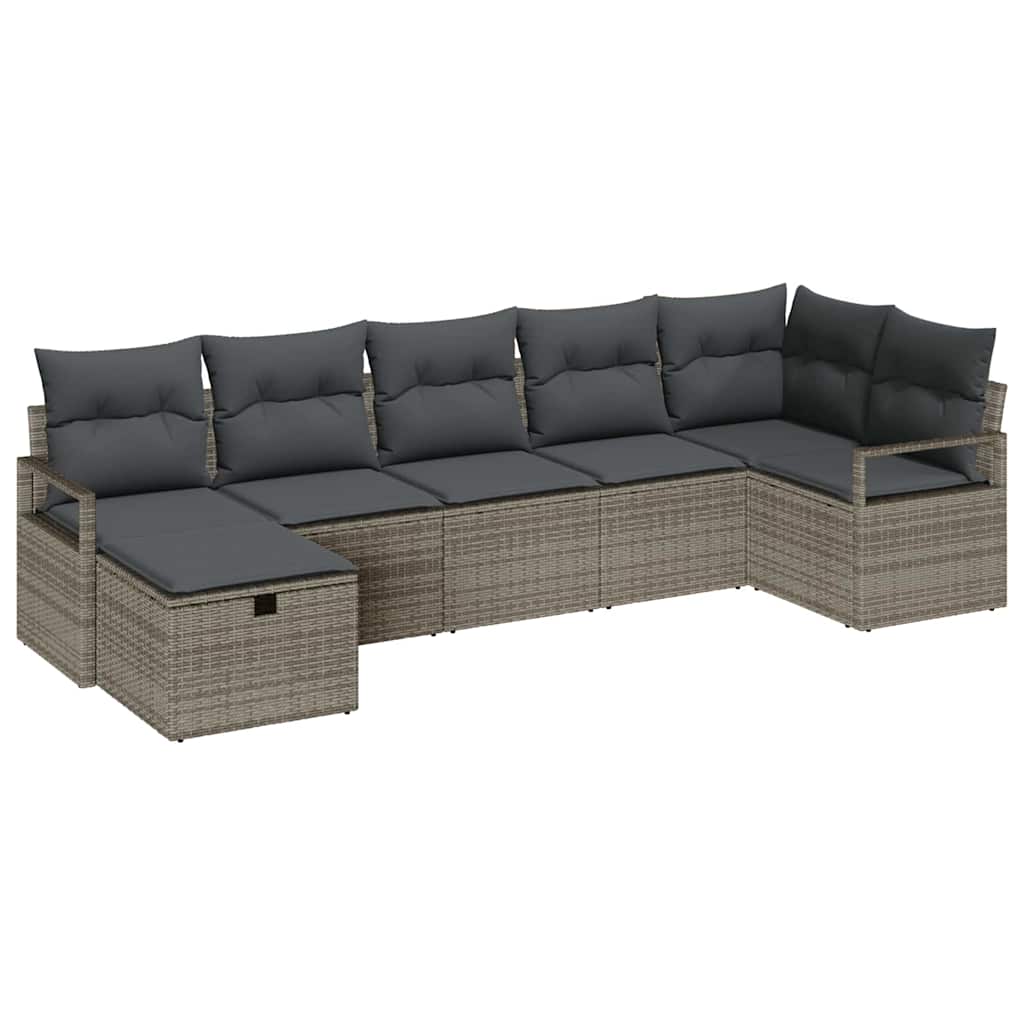 Conjunto de Sofá de Jardim 7 pcs Cinzeto Rattan Sintético