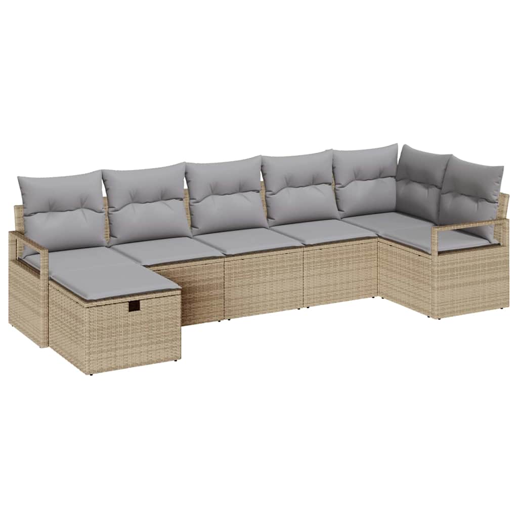 Conjunto de Sofá de Jardim 7 pcs Bege Rattan Sintético