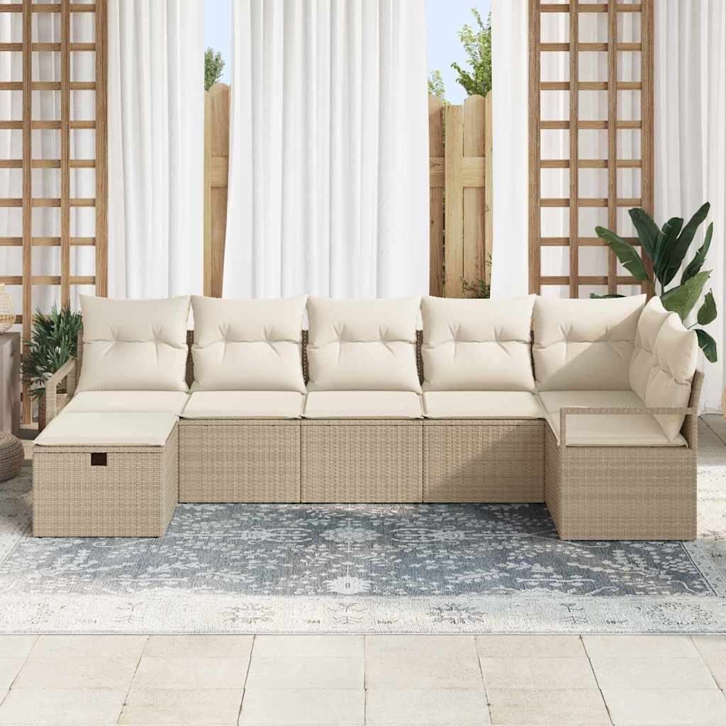 Conjunto de Sofá de Jardim 7 pcs Bege Rattan Sintético