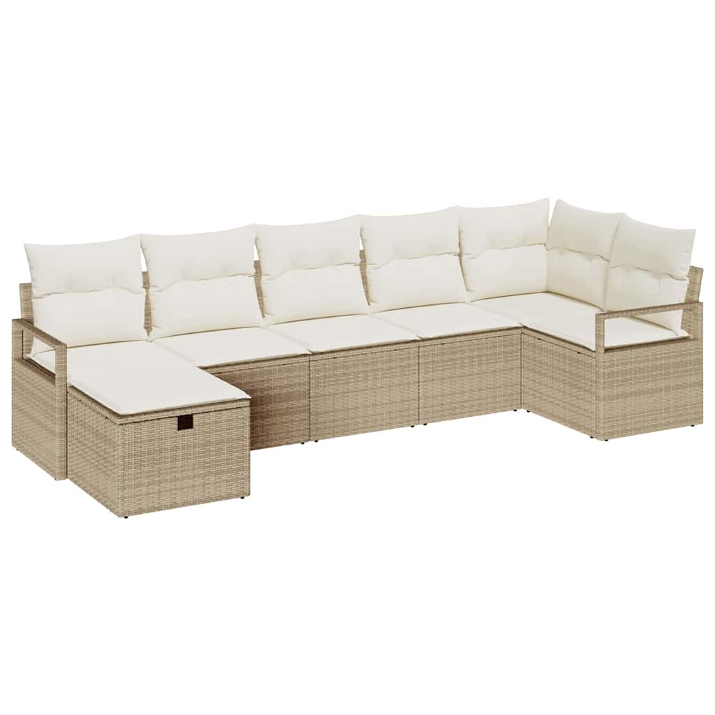 Conjunto de Sofá de Jardim 7 pcs Bege Rattan Sintético