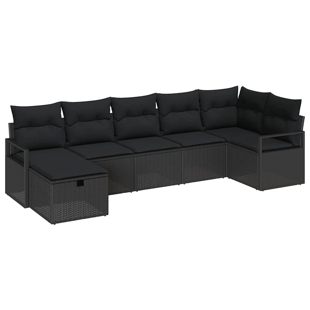 Conjunto de Sofá de Jardim 7 pcs Preto Rattan Sintético