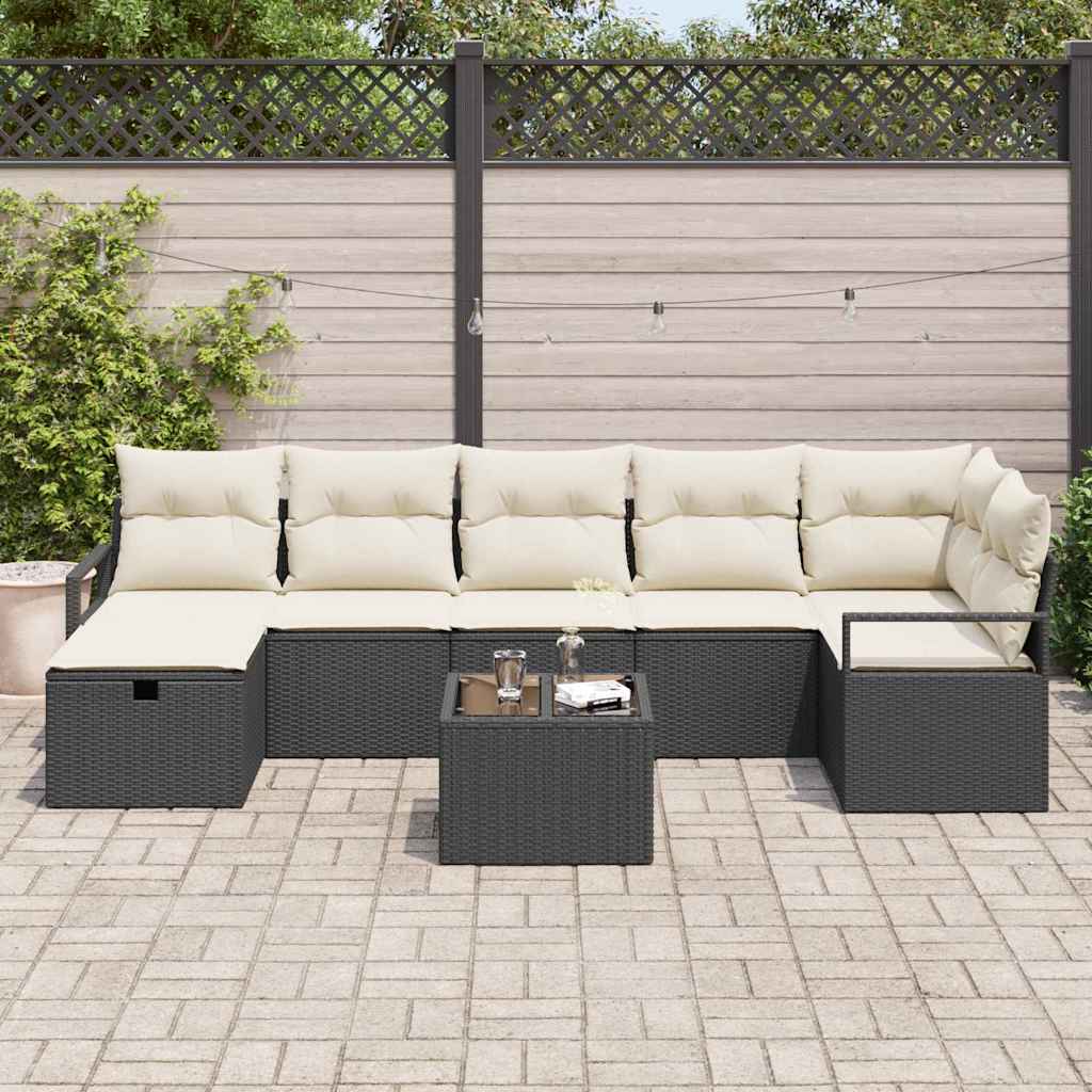 Conjunto de Sofá de Jardim 8 pcs Preto Rattan Sintético