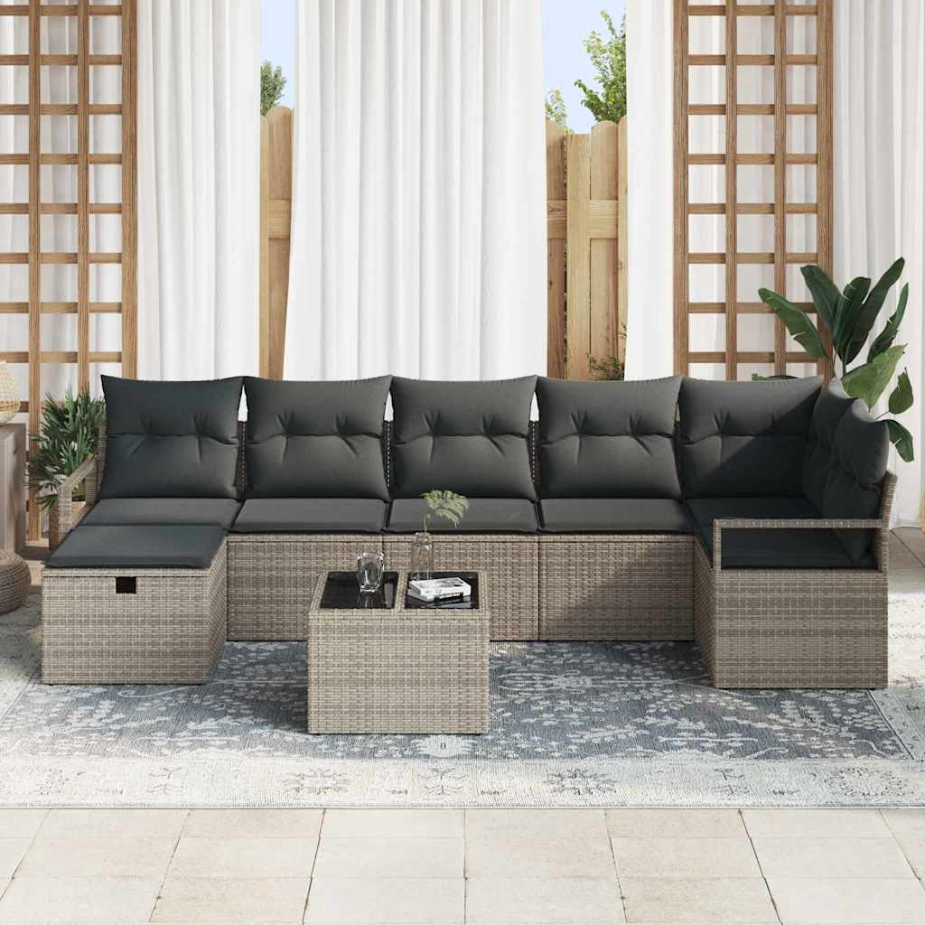 Conjunto de Sofá de Jardim 8 pcs Cinzeto Rattan Sintético