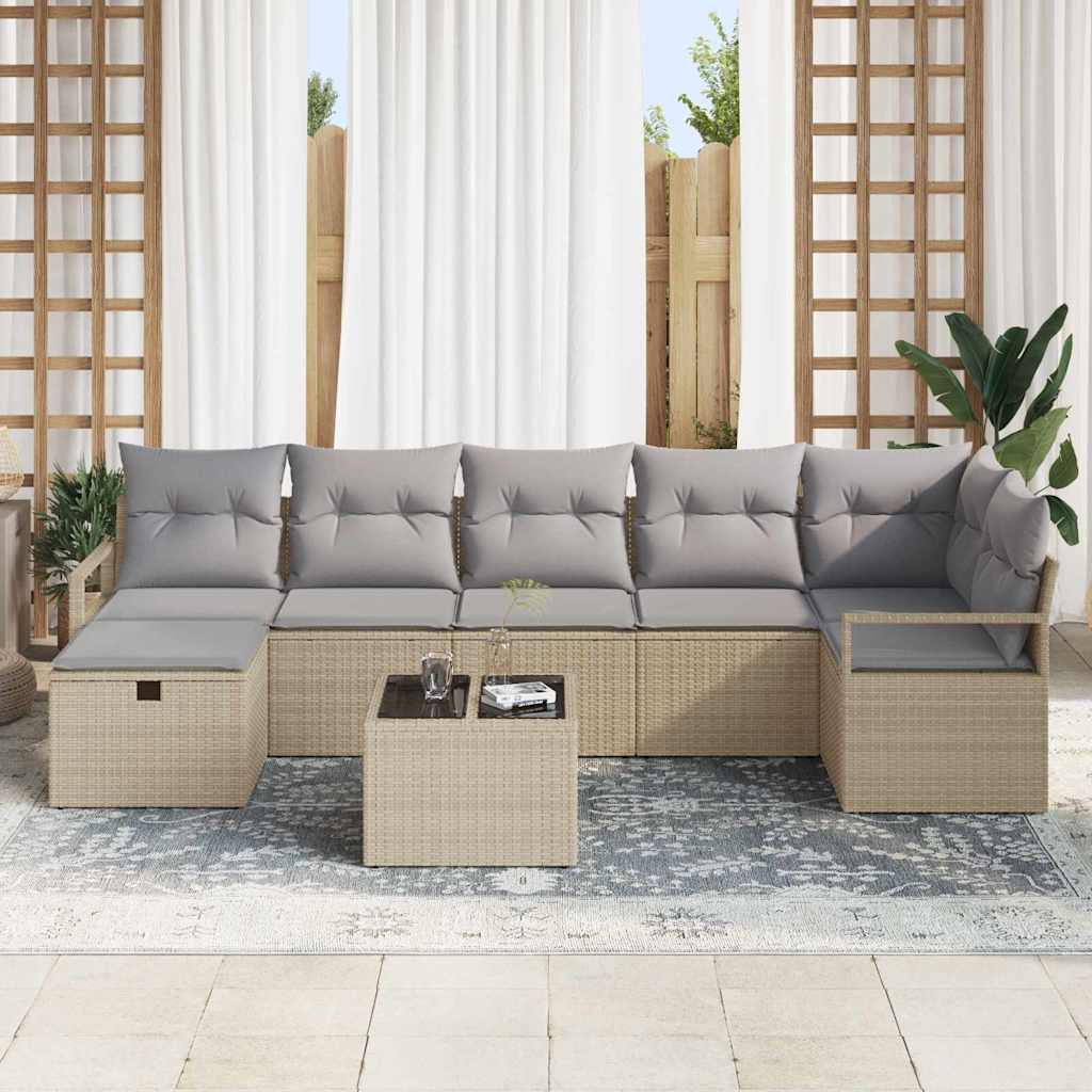 Conjunto de Sofá de Jardim 8 pcs Bege Rattan Sintético
