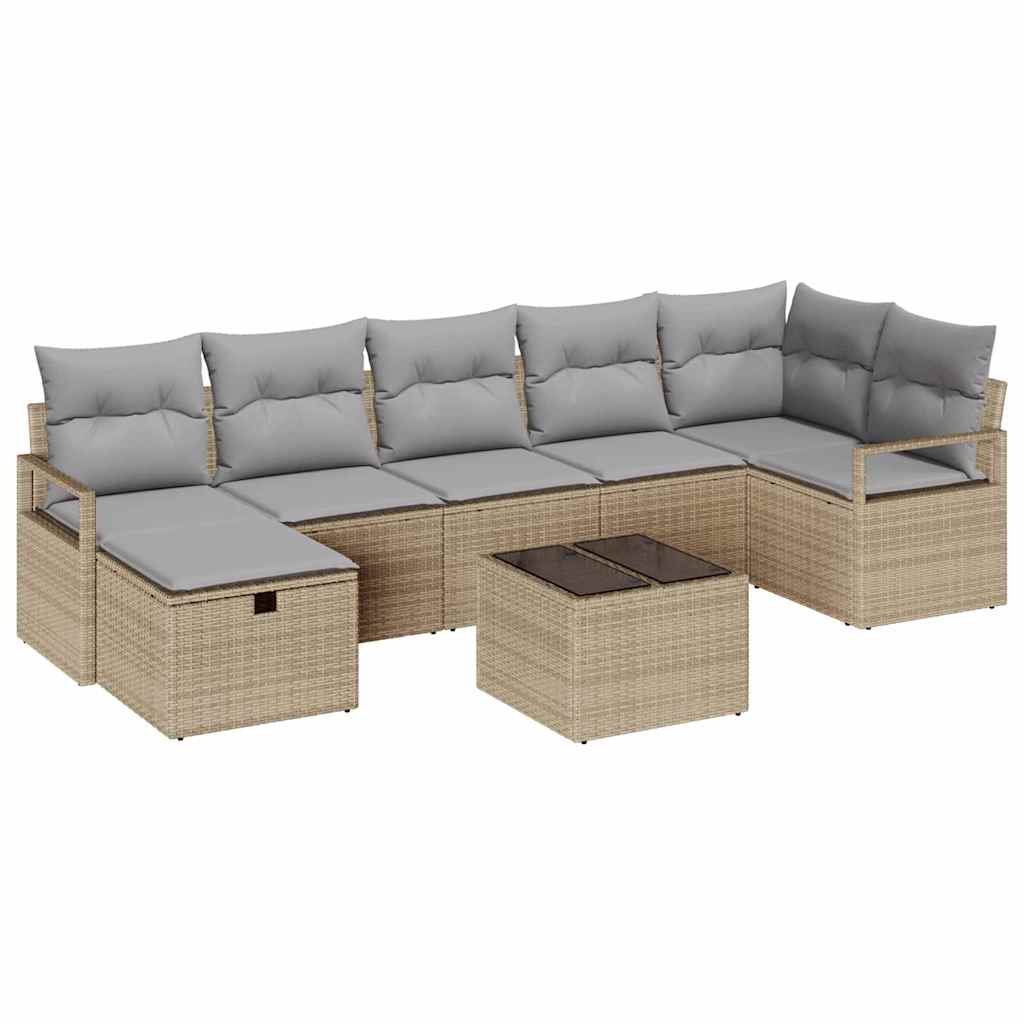 Conjunto de Sofá de Jardim 8 pcs Bege Rattan Sintético