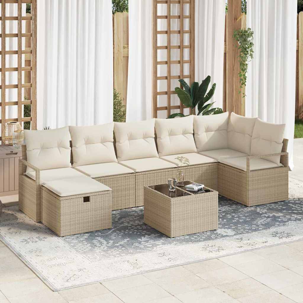 Conjunto de Sofá de Jardim 8 pcs Bege Rattan Sintético