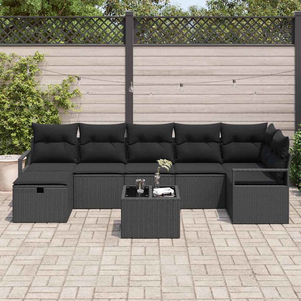 Conjunto de Sofá de Jardim 8 pcs Preto Rattan Sintético