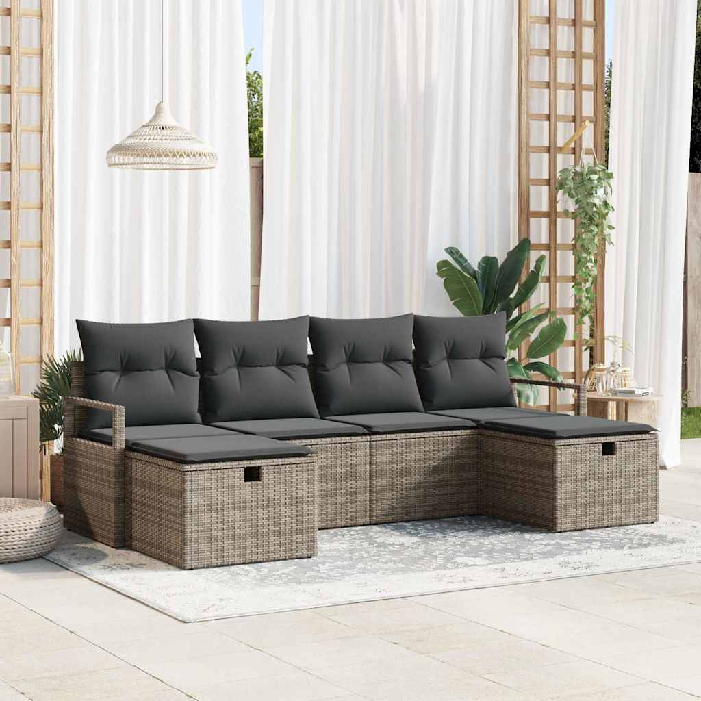 Conjunto de Sofá de Jardim 6 pcs Cinzeto Rattan Sintético