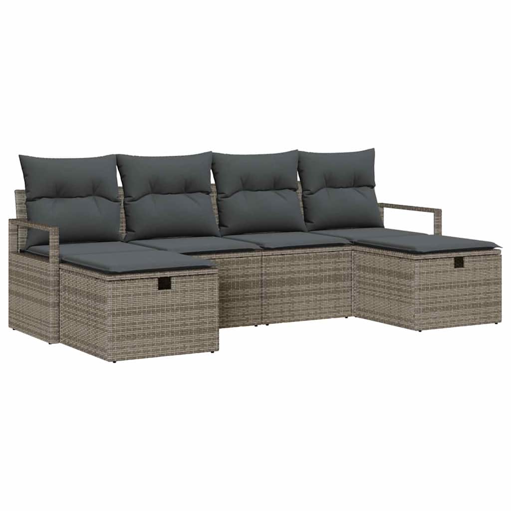 Conjunto de Sofá de Jardim 6 pcs Cinzeto Rattan Sintético