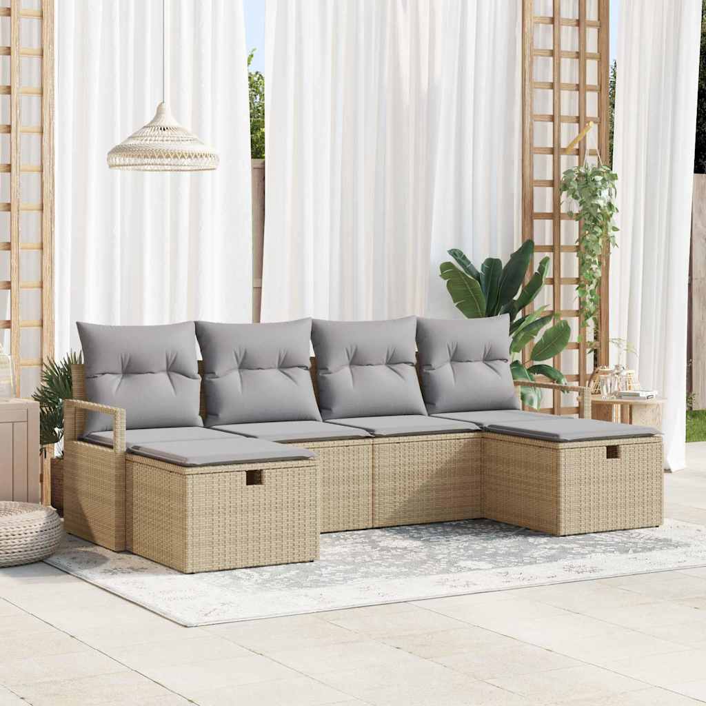 Conjunto de Sofá de Jardim 6 pcs Bege Rattan Sintético