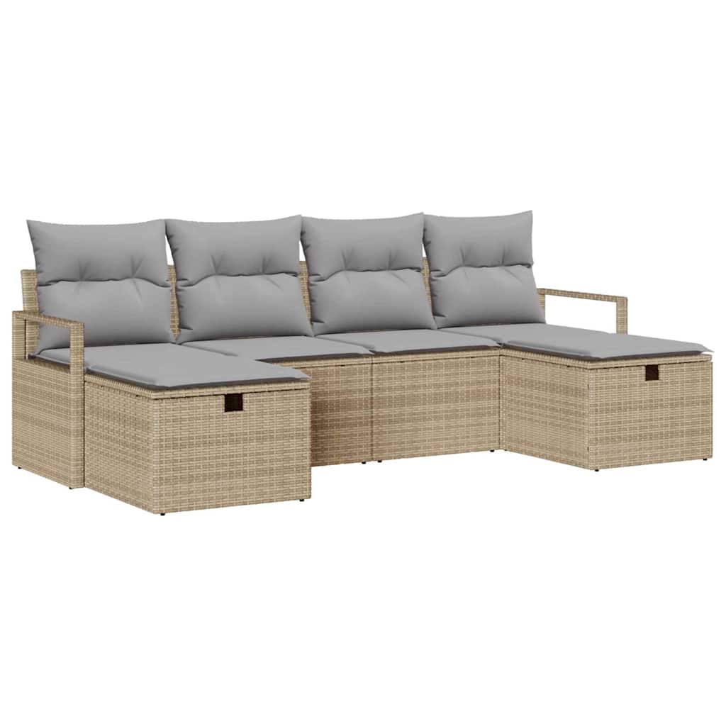 Conjunto de Sofá de Jardim 6 pcs Bege Rattan Sintético