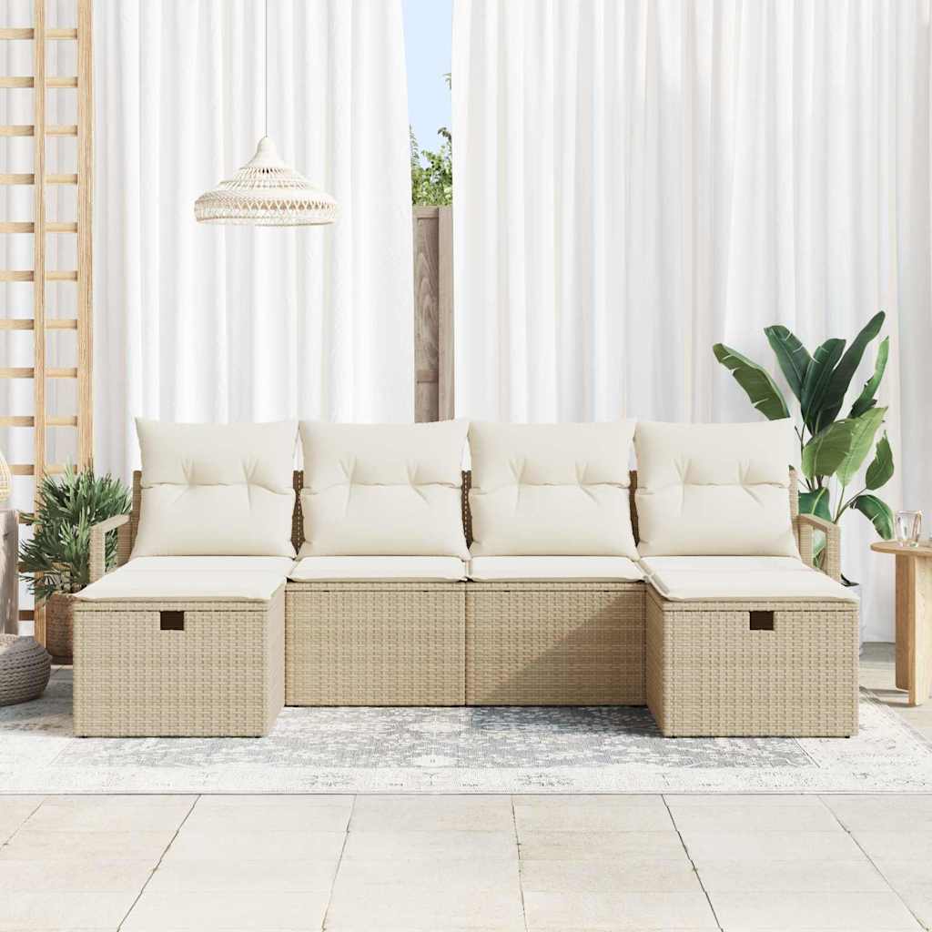 Conjunto de Sofá de Jardim 6 pcs Bege Rattan Sintético