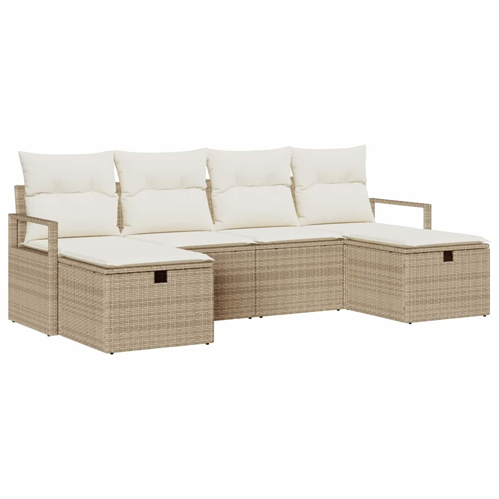 Conjunto de Sofá de Jardim 6 pcs Bege Rattan Sintético