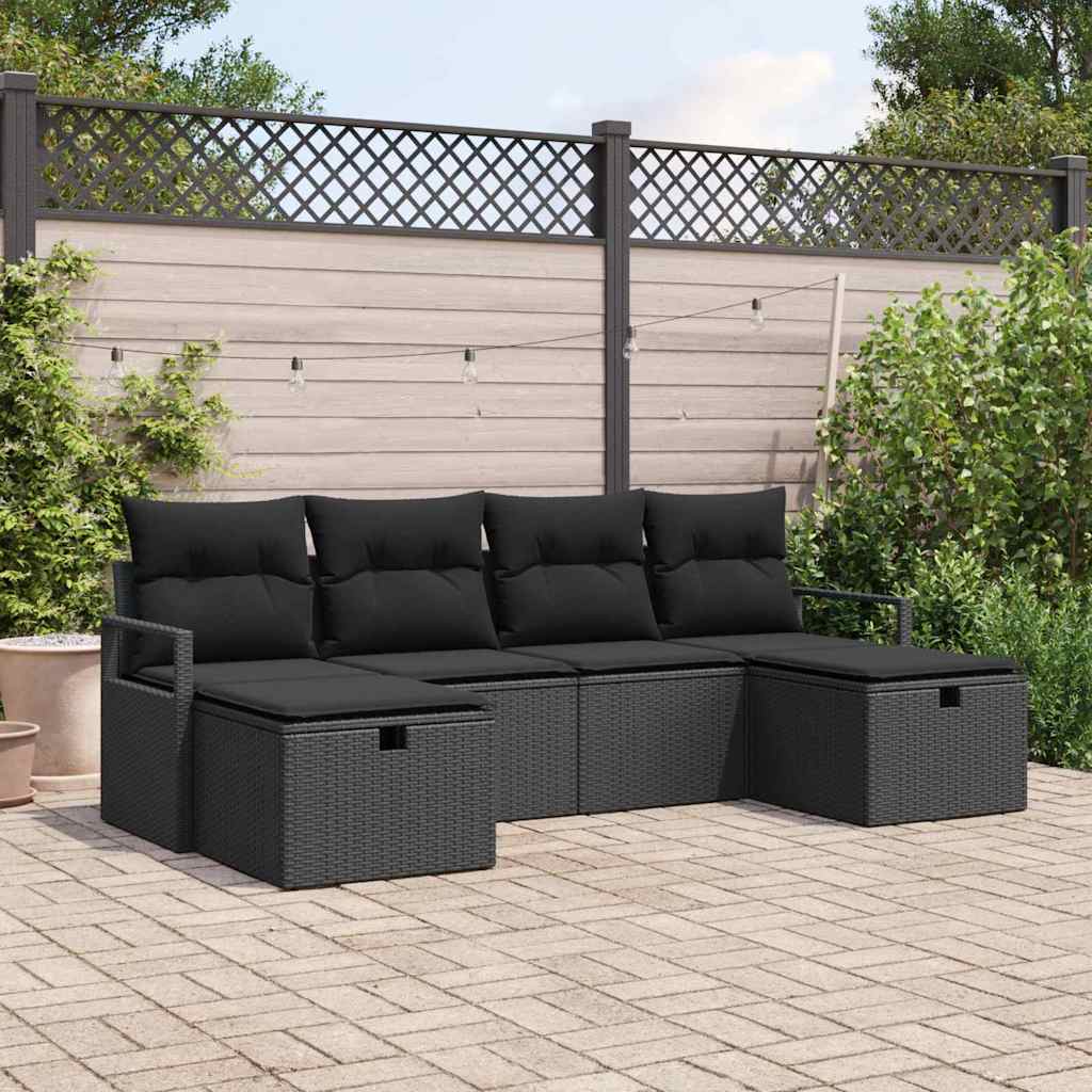 Conjunto de Sofá de Jardim 6 pcs Preto Rattan Sintético