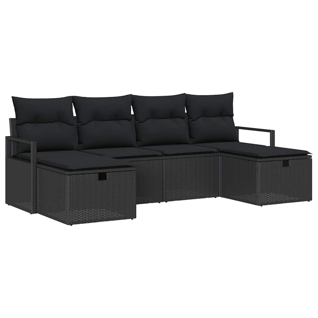 Conjunto de Sofá de Jardim 6 pcs Preto Rattan Sintético