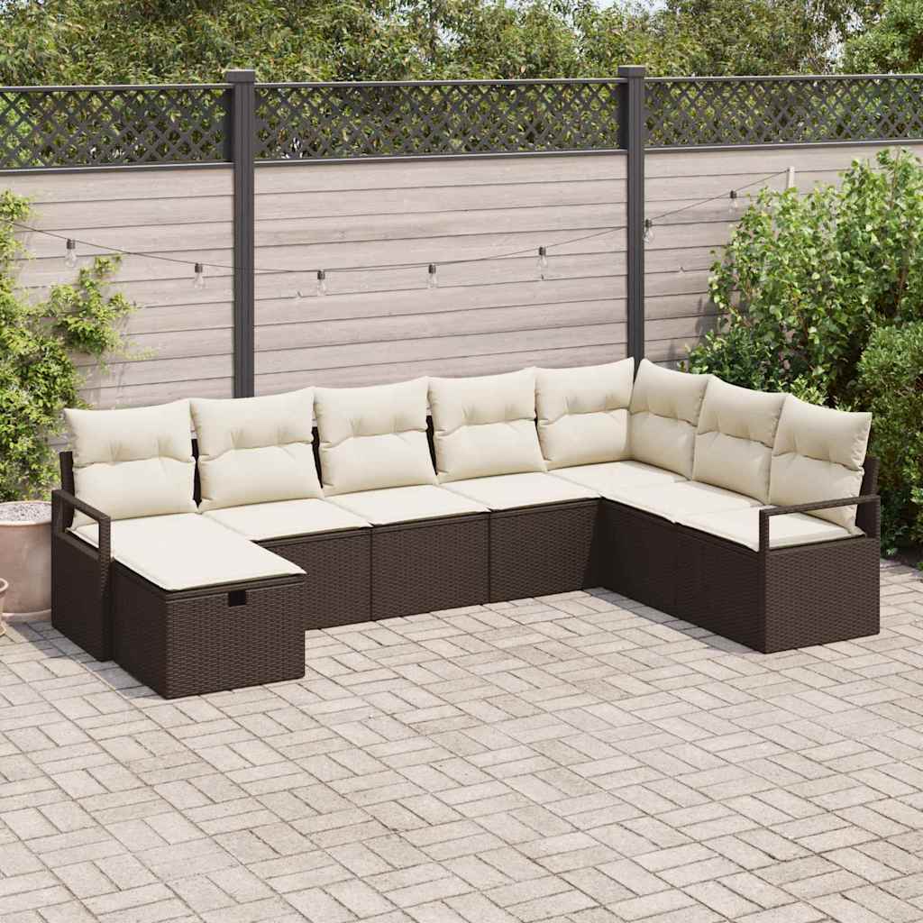 Conjunto de Sofá de Jardim 8 pcs Castanho Rattan Sintético