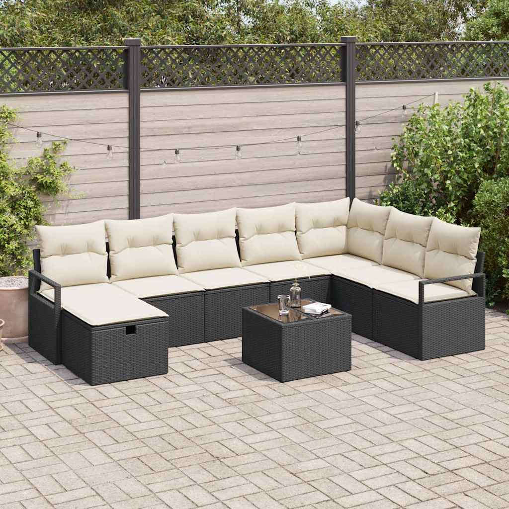 Conjunto de Sofá de Jardim 9 pcs Preto Rattan Sintético