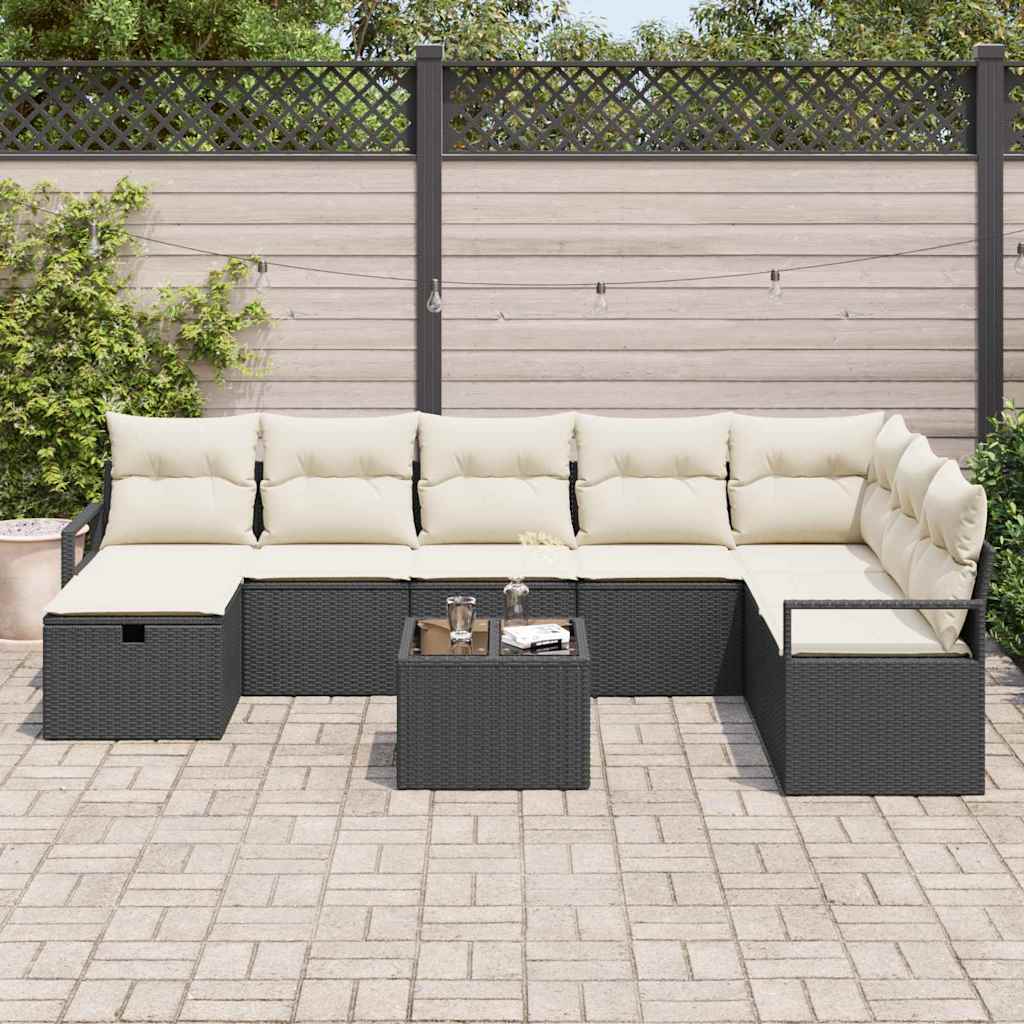 Conjunto de Sofá de Jardim 9 pcs Preto Rattan Sintético