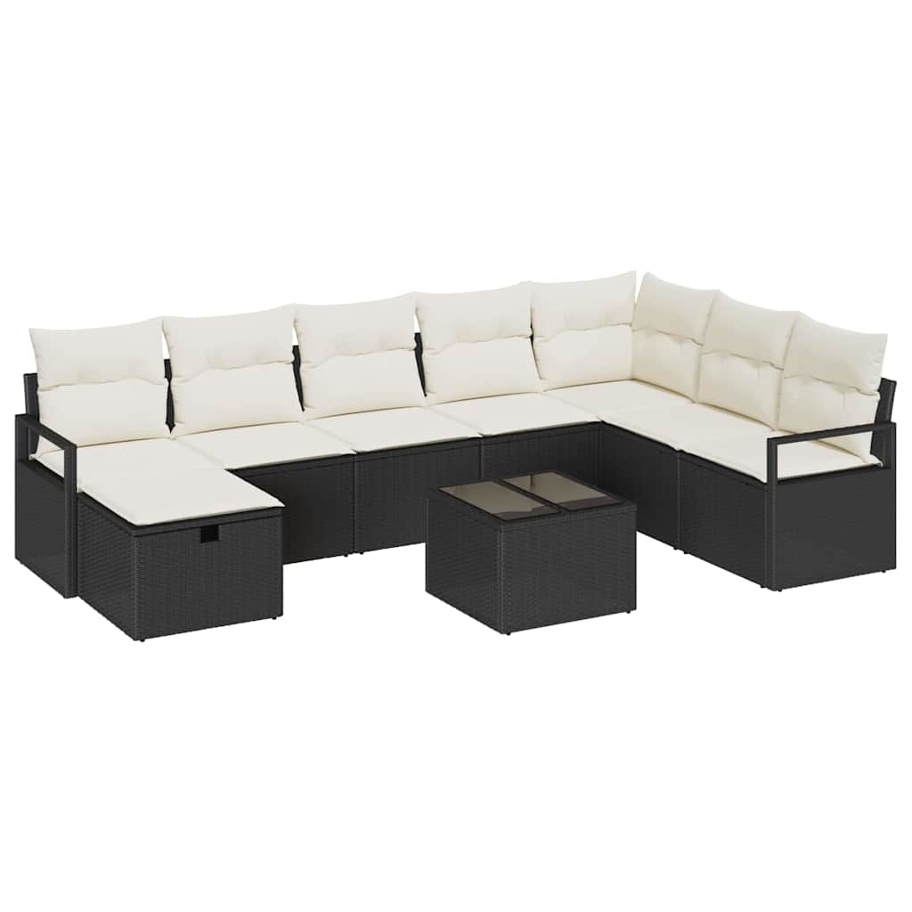 Conjunto de Sofá de Jardim 9 pcs Preto Rattan Sintético