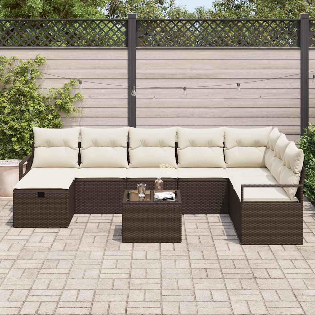 Conjunto de Sofá de Jardim 9 pcs Castanho Rattan Sintético