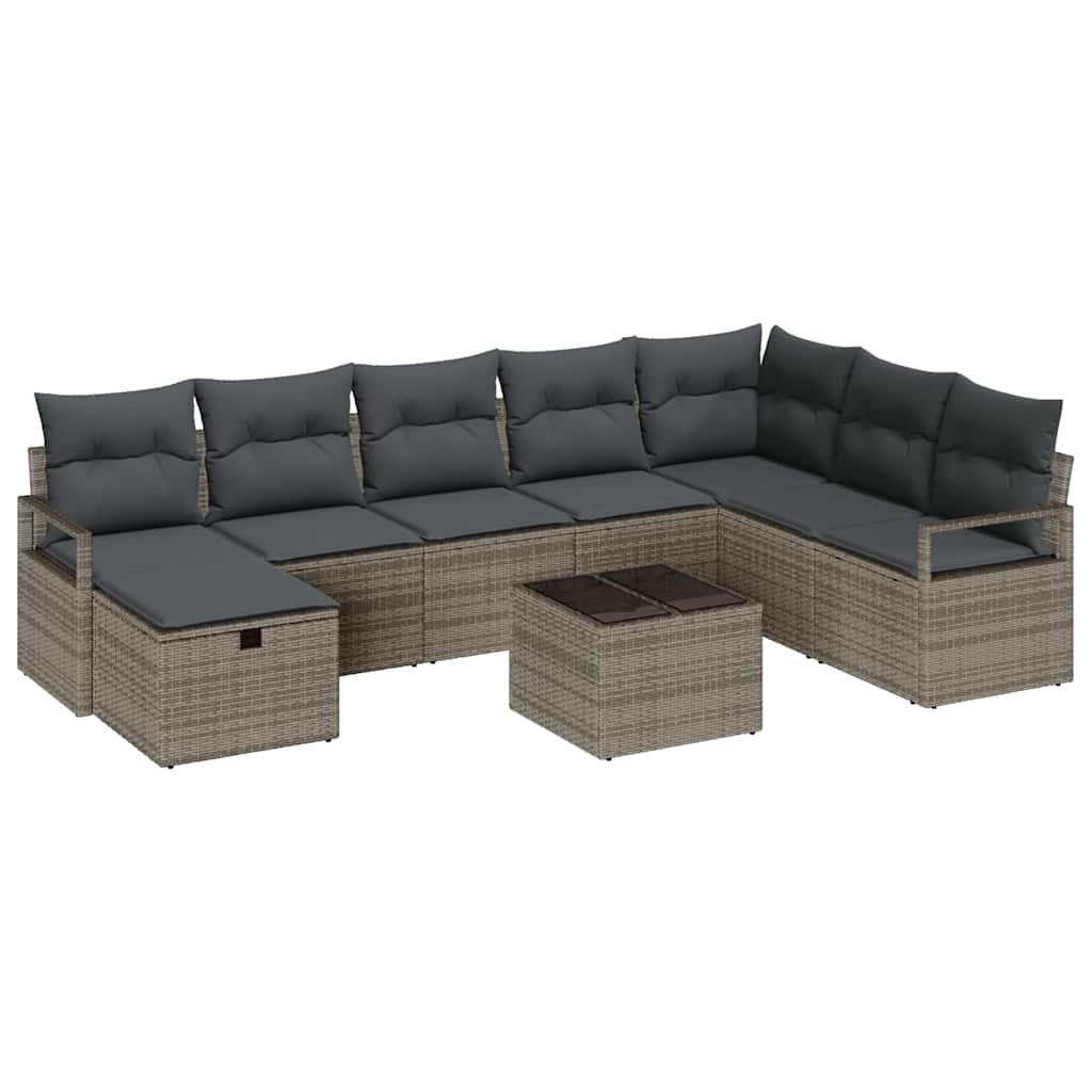 Conjunto de Sofá de Jardim 9 pcs Cinzeto Rattan Sintético