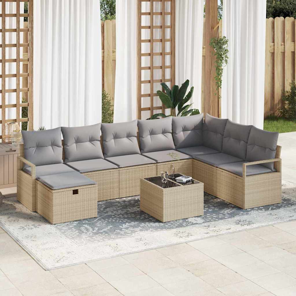 Conjunto de Sofá de Jardim 9 pcs Bege Rattan Sintético