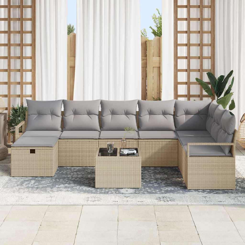 Conjunto de Sofá de Jardim 9 pcs Bege Rattan Sintético