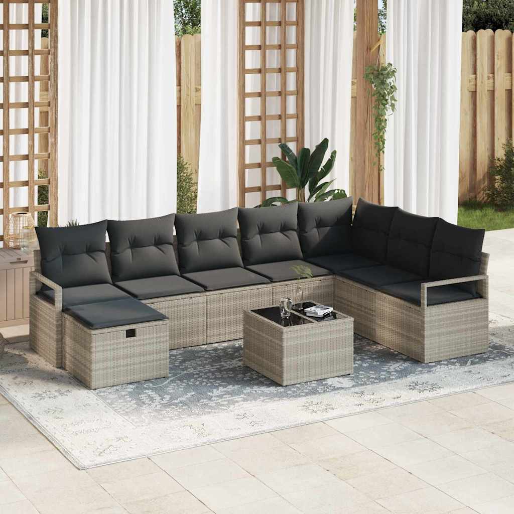 Conjunto de Sofá de Jardim 9 pcs Cinzento-claro