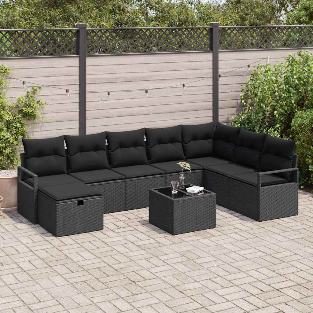 Conjunto de Sofá de Jardim 9 pcs Preto Rattan Sintético