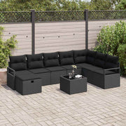 Conjunto de Sofá de Jardim 9 pcs Preto Rattan Sintético