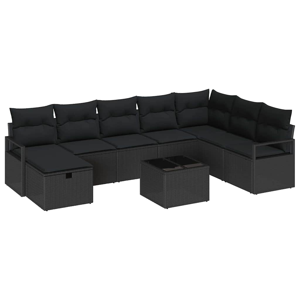 Conjunto de Sofá de Jardim 9 pcs Preto Rattan Sintético